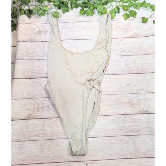 Aerie Women's Tan Gold O RING SIDE High Cut One Piece Swimsuit Size Small - Picture 1 of 6